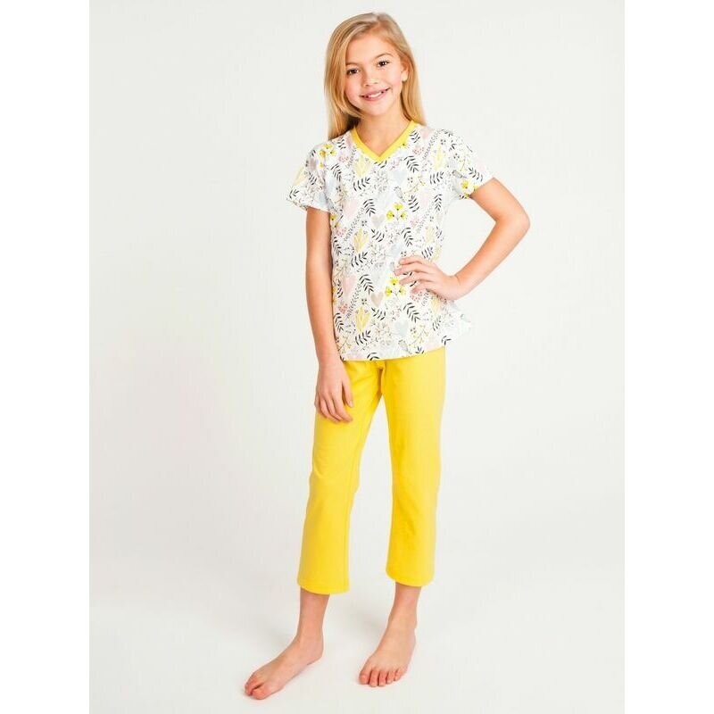 Meiteņu pidžama Yoclub PIF-0002G, dzeltena/balta cena un informācija | Halāti, naktskrekli, pidžamas meitenēm | 220.lv