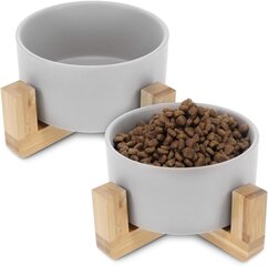 Navaris 2x Food Bowl Cat с бамбуковым держателем - Керамическая чаша для корм цена и информация | Миски, ящики для корма | 220.lv