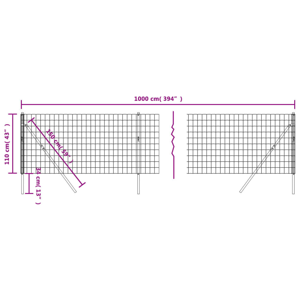 Stiepļu žogs vidaXL, 1,1x10 m cena un informācija | Žogi un piederumi | 220.lv