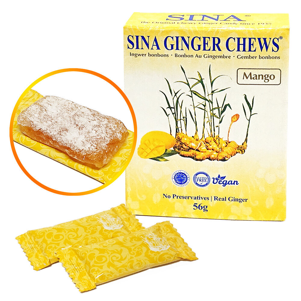 Ingvera & Mango pastilas Ginger & Mango Chews, Sina, 56 g cena un informācija | Saldumi | 220.lv