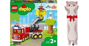 10969 Lego Duplo ugunsdzēsēju mašīna un plīša spilvena kaķis цена и информация | Конструкторы и кубики | 220.lv