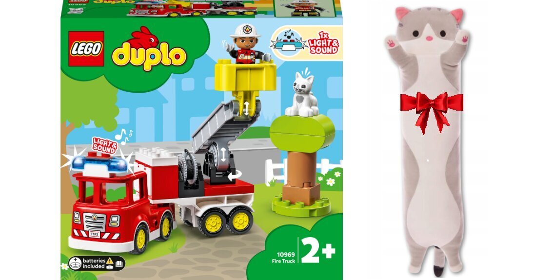 10969 Lego Duplo ugunsdzēsēju mašīna un plīša spilvena kaķis цена и информация | Konstruktori | 220.lv