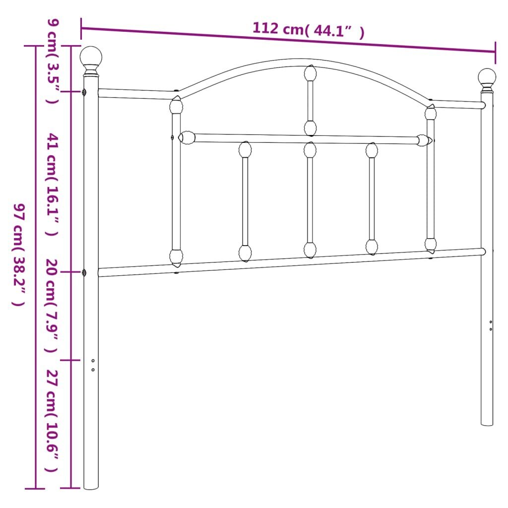 Gultas galvgalis vidaXL, 107 cm, melns cena un informācija | Gultas | 220.lv