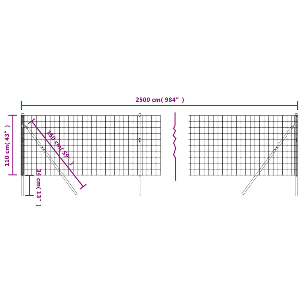 Stiepļu žogs vidaXL, 1,1x25 m cena un informācija | Žogi un piederumi | 220.lv