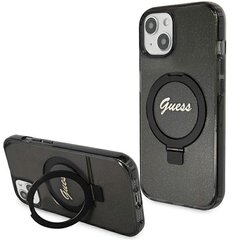 Guess GUHMP15MHRSGSK iPhone 15 Plus 6.7" czarny|black hardcase Ring Stand Script Glitter MagSafe цена и информация | Чехлы для телефонов | 220.lv