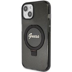 Guess GUHMP15MHRSGSK iPhone 15 Plus 6.7" czarny|black hardcase Ring Stand Script Glitter MagSafe цена и информация | Чехлы для телефонов | 220.lv