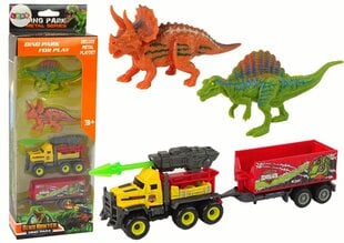 Dinozauru un automašīnas un piekabes komplekts Lean Toys cena un informācija | Rotaļlietas zēniem | 220.lv