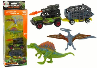 Dinozauru un automašīnu ar piekabi komplekts Lean Toys cena un informācija | Rotaļlietas zēniem | 220.lv