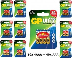 Baterijas GP Ultra Plus AAA 1.5V 40 gab. cena un informācija | Baterijas | 220.lv
