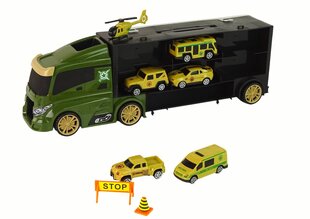 Kravas automašīna ar transportlīdzekļiem Lean Toys, zaļš цена и информация | Конструктор автомобилей игрушки для мальчиков | 220.lv