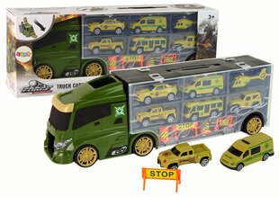 Kravas automašīna ar transportlīdzekļiem Lean Toys, zaļš цена и информация | Игрушки для мальчиков | 220.lv