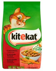 Kitekat для взрослых кошек с говядиной и овощами, 14 х 300 г цена и информация | Сухой корм для кошек | 220.lv