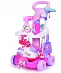 Bērnu tīrīšanas rati ar putekļu sūcēju un piederumiem, rozā/violeti cena un informācija | Rotaļlietas meitenēm | 220.lv