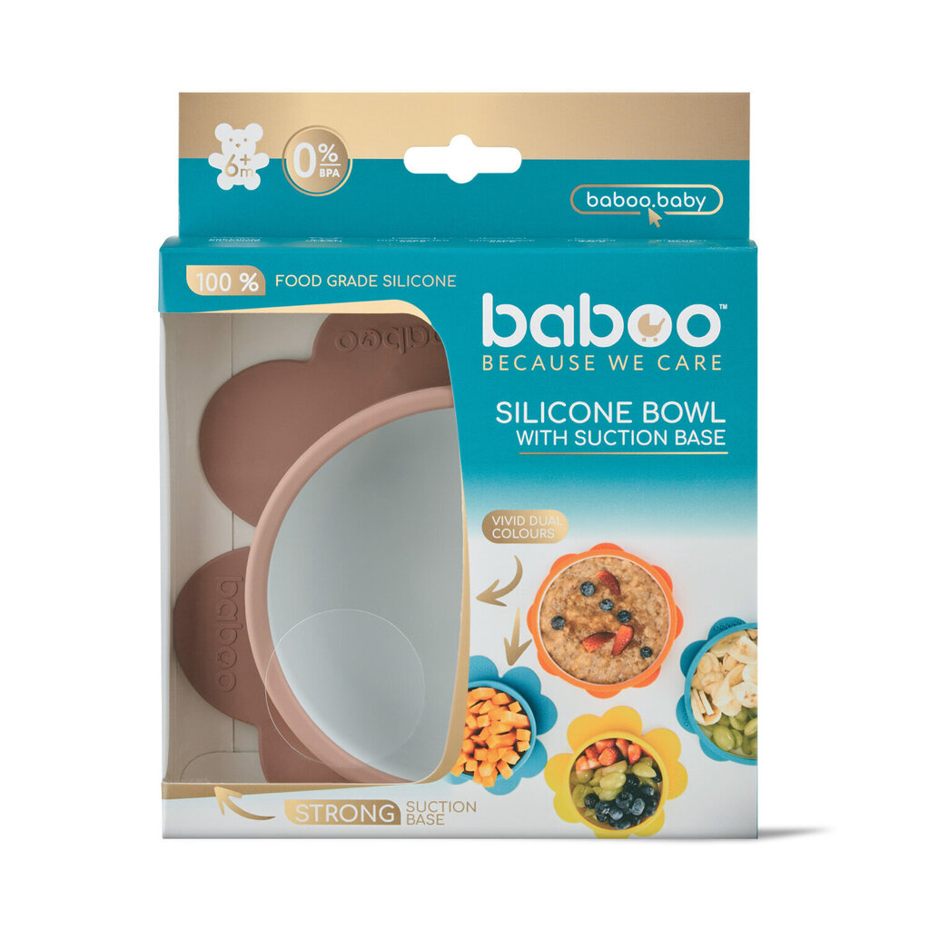 Silikona trauku komplekts Baboo, no 4 mēnešiem, kakao krāsā cena un informācija | Bērnu trauki, piena uzglabāšanas trauciņi un piederumi | 220.lv