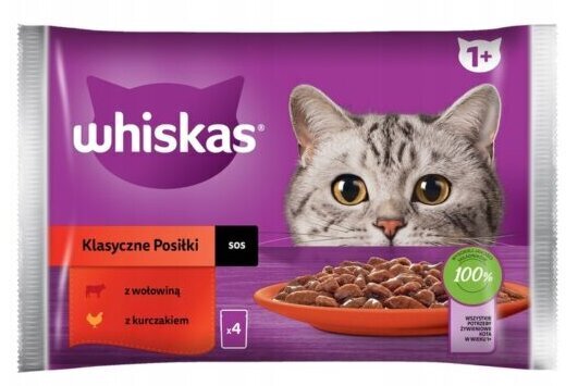 Whiskas ar liellopa gaļu un vistu, 52x85 g cena un informācija | Konservi kaķiem | 220.lv