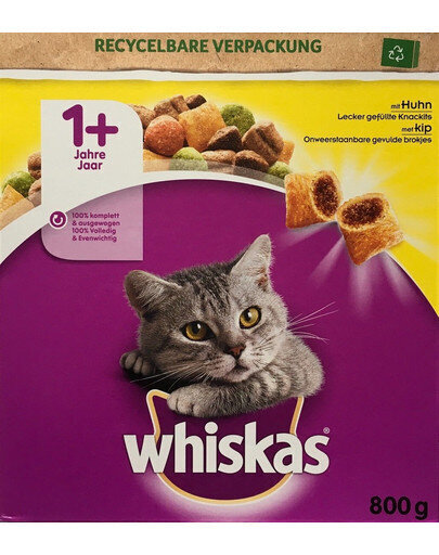 Whiskas pieaugušiem kaķiem, ar vistu, 5x800 g cena un informācija | Sausā barība kaķiem | 220.lv