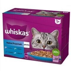Whiskas pieaugušiem kaķiem, ar lasi, tunci, mencu un baltajām zivīm, 48x85 g cena un informācija | Konservi kaķiem | 220.lv