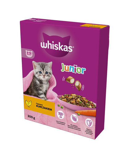 Whiskas jauniem kaķiem, ar vistu, 6x300 g cena un informācija | Sausā barība kaķiem | 220.lv