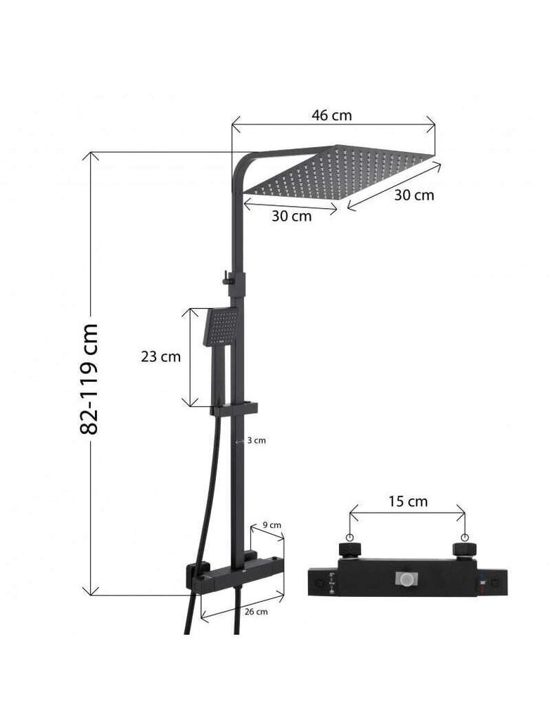 Dušas komplekta termostata jaucējkrāns cena un informācija | Dušas komplekti un paneļi | 220.lv