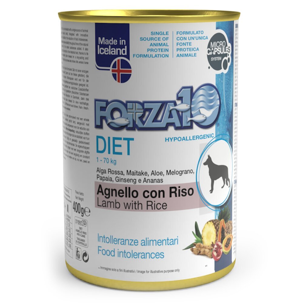 Forza10 DIET pieaugušiem suņiem ar jēra gaļu un rīsiem, 6 gab x 400g цена и информация | Konservi suņiem | 220.lv