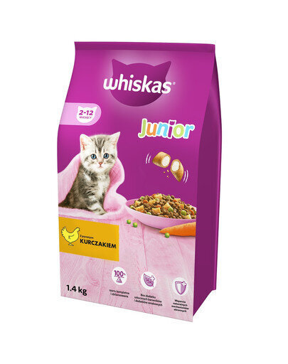 Whiskas jauniem kaķiem, ar vistu, 6x1.4 kg cena un informācija | Sausā barība kaķiem | 220.lv