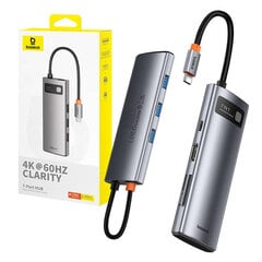 Hub 7in1 Baseus Gleam, USB-C  to 1x HDMI4K 60Hz + 3x USB3.0 + 1x PD + 1x SD|TF (grey) цена и информация | Адаптеры и USB разветвители | 220.lv