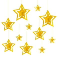 Krāsainās 3D dekorācijas Zelta zvaigznītes, 11 gab. cena un informācija | Svētku dekorācijas | 220.lv
