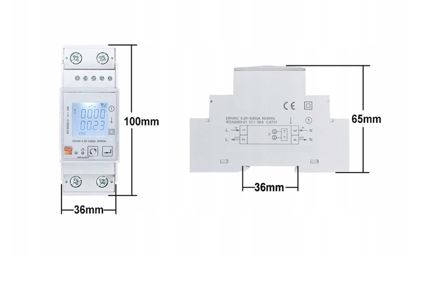 TUYA vienfāzes divvirzienu WiFi skaitītājs 80A cena un informācija | Elektrības slēdži, rozetes | 220.lv