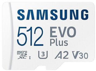 Samsung Micro Sdxc Evo+ 512gb/v30 W/a Mb-mc512ka/eu cena un informācija | Atmiņas kartes fotokamerām | 220.lv