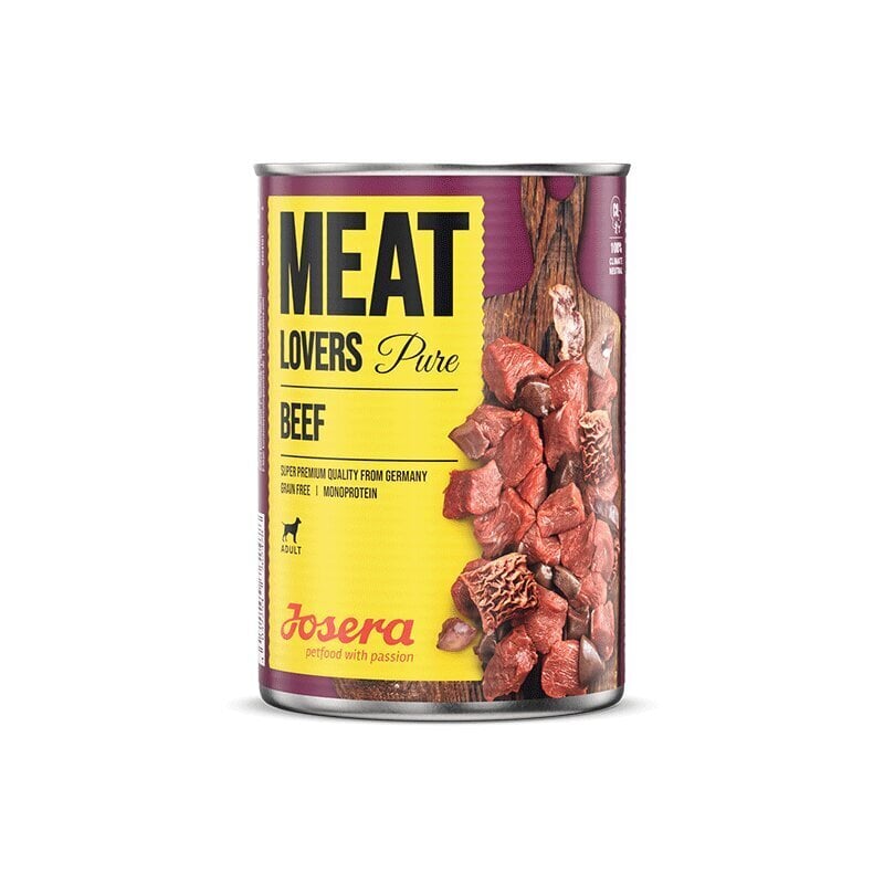 Josera Meatlovers Pure ar liellopu gaļu, 6x400 g cena un informācija | Konservi suņiem | 220.lv