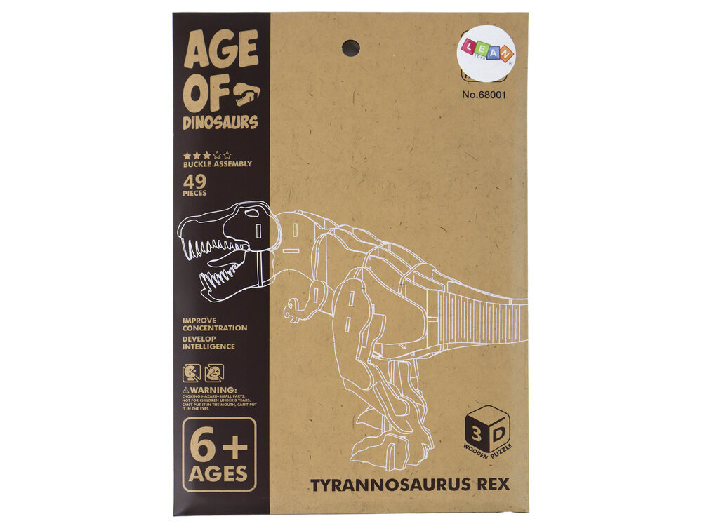 Koka 3D telpiskā puzle T-Rex, 22 d. цена и информация | Puzles, 3D puzles | 220.lv