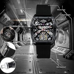 Автоматические унисекс часы Guanqin, черные цена и информация | Мужские часы | 220.lv