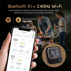 Термометр для мяса с 4 датчиками температуры Inkbird, IBT-26S, сигнал Bluetooth 5.1 и Wi-Fi 2.4G, черный, 70 м цена и информация | Аксессуары для гриля и барбекю | 220.lv