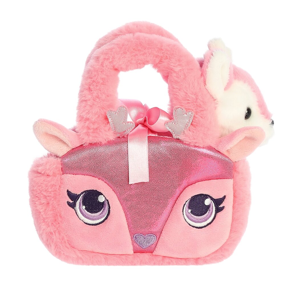 Plīša briedis somiņā Aurora, 20 cm, rozā cena un informācija | Mīkstās (plīša) rotaļlietas | 220.lv