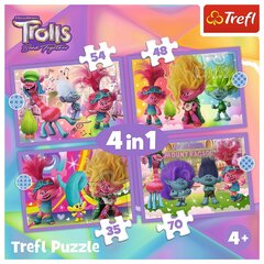 TREFL TROLLS Pužļu komplekts 4in1 Troļļi 3 cena un informācija | Puzles, 3D puzles | 220.lv