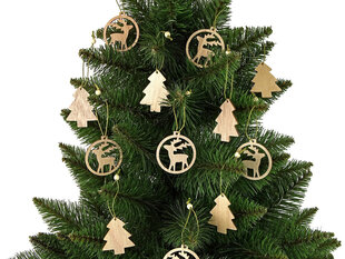Eglīšu rotājumi koka, 6 cm x 5 cm x 1 cm, 12.gb. cena un informācija | Ziemassvētku dekorācijas | 220.lv