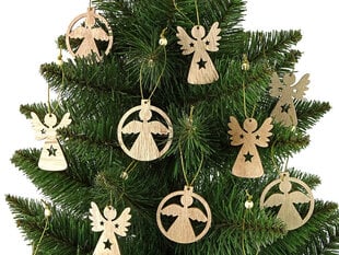 Eglīšu rotājumu koka, 6cmx5cmx1cm , 12 gab. cena un informācija | Ziemassvētku dekorācijas | 220.lv