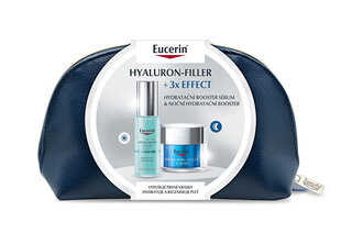 Sejas kopšanas dāvanu komplekts Eucerin Hyaluron-Filler + 3x Effect sievietēm: mitrinošs serums, 30 ml + nakts krēms 50 ml + kosmētikas somiņa cena un informācija | Sejas krēmi | 220.lv