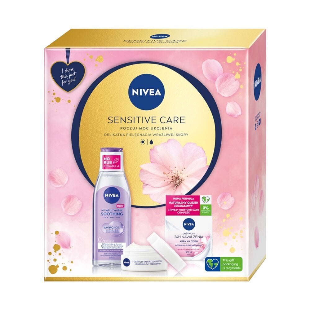 Kosmētikas komplekts Nivea Sensitive Care: sejas krēms, 50 ml + micelārais ūdens, 200 ml cena un informācija | Sejas ādas kopšana | 220.lv