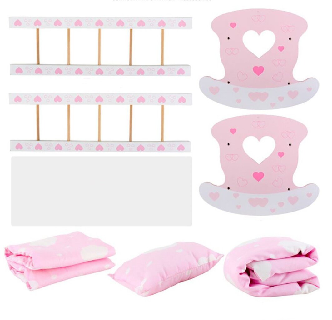 Koka šūpulis ar gultas veļu, rozā krāsā cena un informācija | Rotaļlietas meitenēm | 220.lv