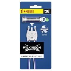 Бритвенный набор Wilkinson Essentials 3 Hybrid: бритва, 1 шт + бритвенные головки, 4 шт цена и информация | Косметика и средства для бритья | 220.lv