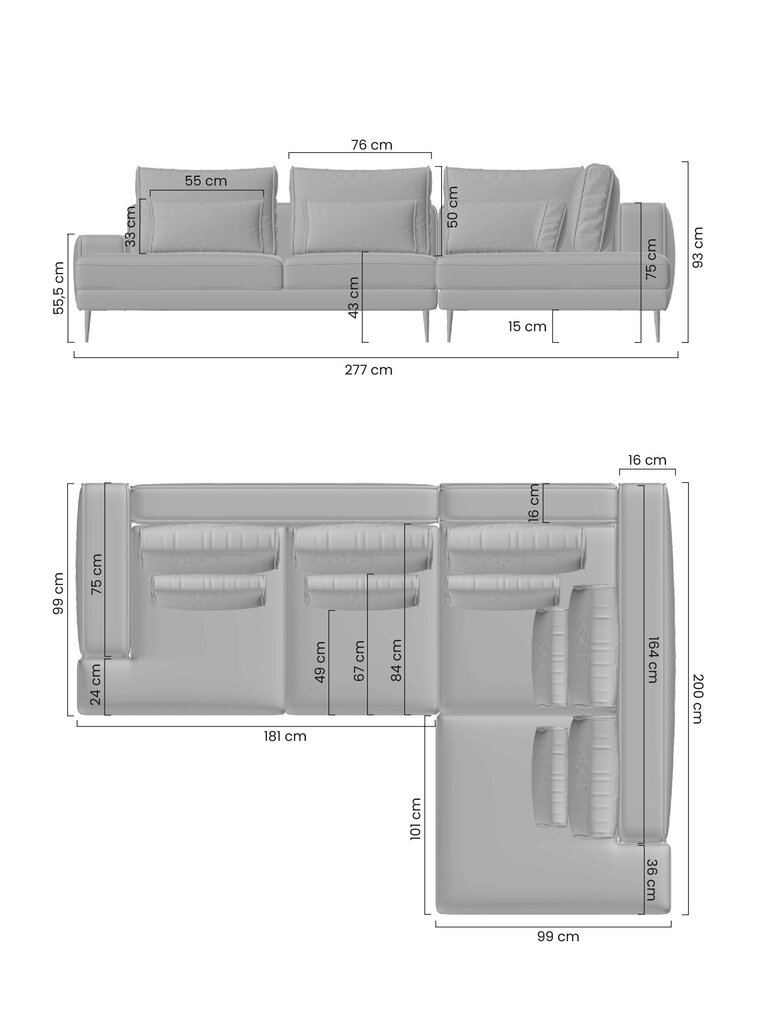 Kreisās puses stūra dīvāns Bogart Nicole, pelēks cena un informācija | Stūra dīvāni | 220.lv