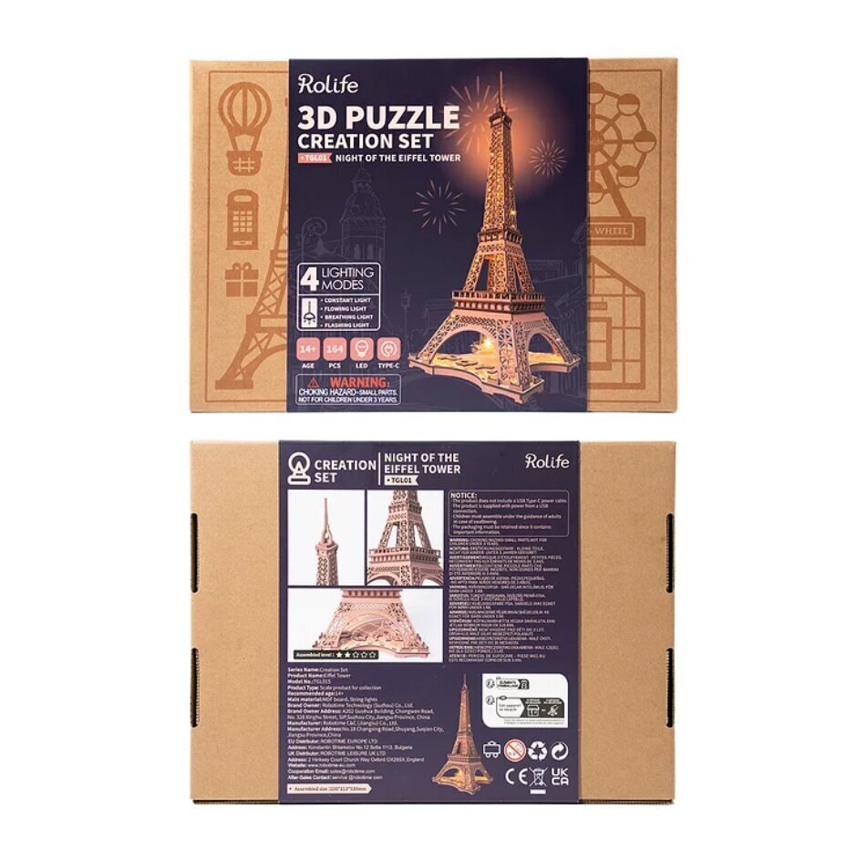 3D koka konstruktors Robotime Eiffel Tower, 164 gab. cena un informācija | Konstruktori | 220.lv