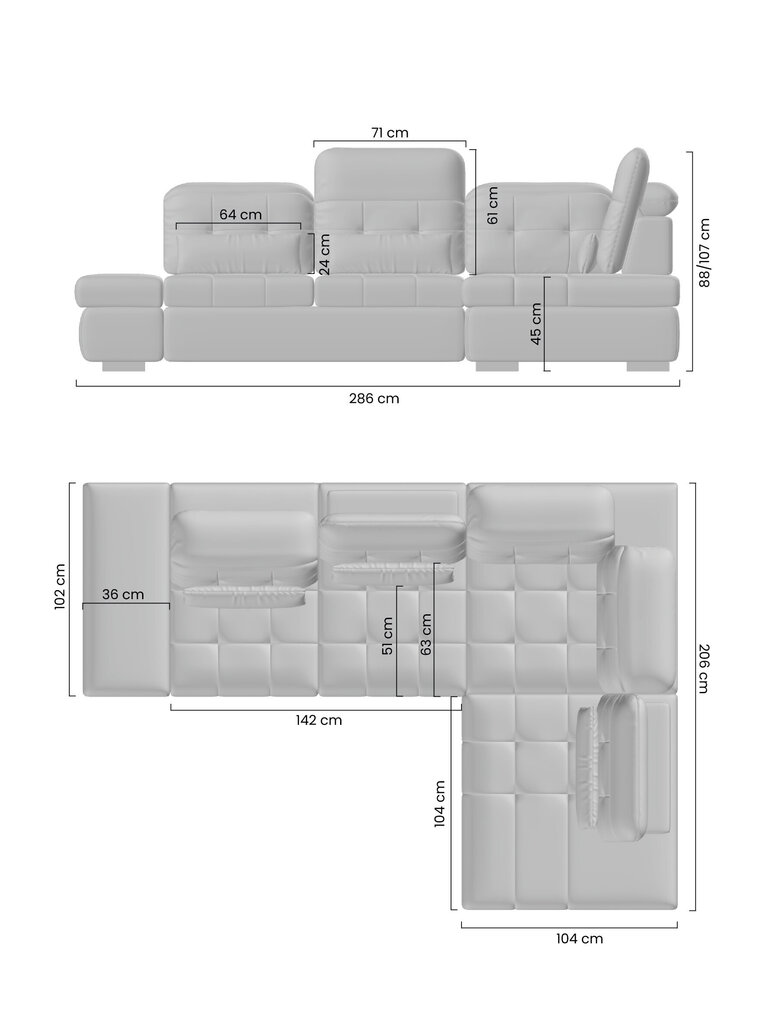 Labās puses stūra dīvāns Bogart Majores L, pelēks cena un informācija | Stūra dīvāni | 220.lv