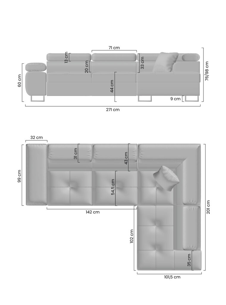Labās puses stūra dīvāns Bogart Annabelle, pelēks cena un informācija | Stūra dīvāni | 220.lv