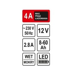 ВЫПРЯМИТЕЛЬ STHOR 12V 4A 60Ah LED цена и информация | Зарядные устройства для аккумуляторов | 220.lv