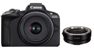 Canon EOS R50 + RF-S 18-45мм F4.4.5-6.3 IS STM(F/4.5-6.3 IS STM) + Mount Adapter EF-EOS R цена и информация | Цифровые фотоаппараты | 220.lv