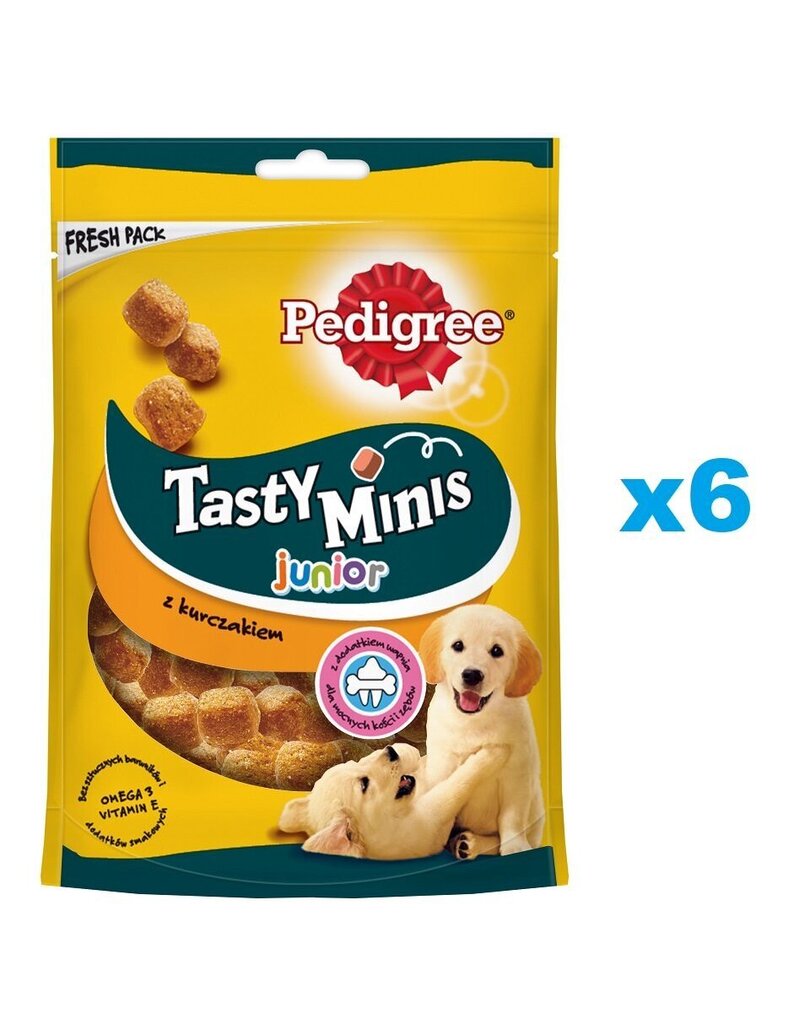 Pedigree Tasty Minis Junior jauniem kucēniem, ar vistas gaļu, 6x125 g cena un informācija | Gardumi suņiem | 220.lv