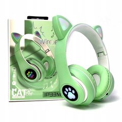 Bluetooth LED austiņas ar kaķa ausīm, zaļas cena un informācija | Austiņas | 220.lv