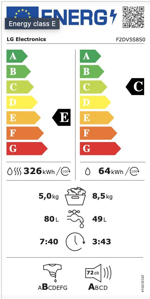 LG F2DV5S8S0 cena un informācija | Veļas mašīnas | 220.lv